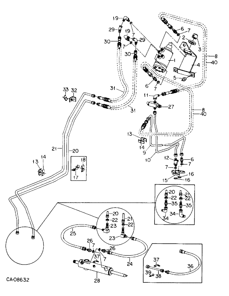 Схема запчастей Case IH 3688HC - (10-16) - HYDRAULICS, HYDRAULIC POWER STEERING CONNECTIONS, 3688 AND 3688HC TRACTORS (07) - HYDRAULICS