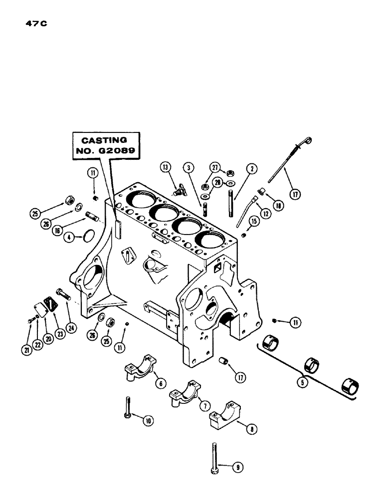 Схема запчастей Case IH 530 - (047C) - CYL. BLOCK ASSY., CASTING NO. G2089, W/ BRACKET MOUNTED OIL FILTER, 530 SERIES, 159 SPARK IGN. ENG. (02) - ENGINE