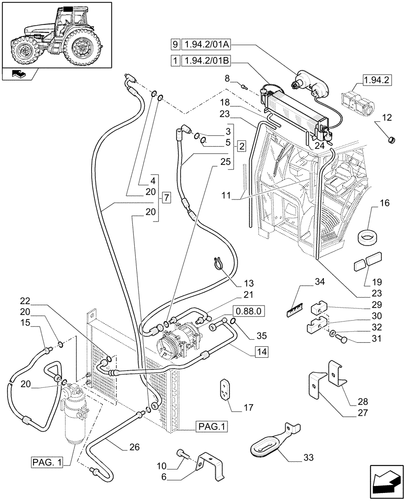 Схема запчастей Case IH FARMALL 105U - (1.94.2/01[02]) - AIR CONDITIONING - PIPES - C6273 (VAR.330641-331641) (10) - OPERATORS PLATFORM/CAB