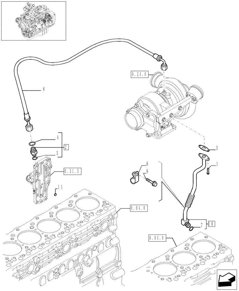 Схема запчастей Case IH F4GE9684D J600 - (0.30.5[01]) - PIPING - ENGINE OIL (504019901) 