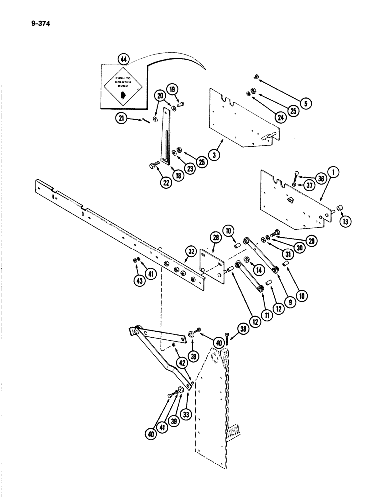 Схема запчастей Case IH 4894 - (9-374) - HOOD HINGE AND LIFT (09) - CHASSIS/ATTACHMENTS