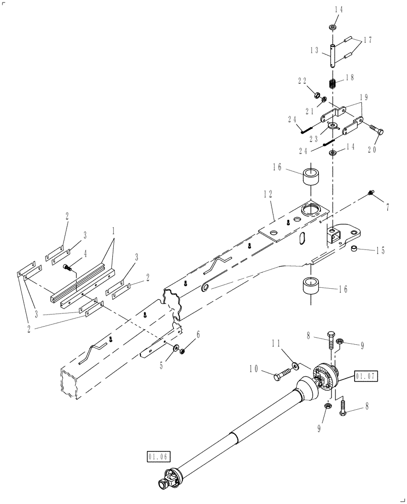 Схема запчастей Case IH DC132 - (12.06) - STANDARD TONGUE, REAR (12) - MAIN FRAME