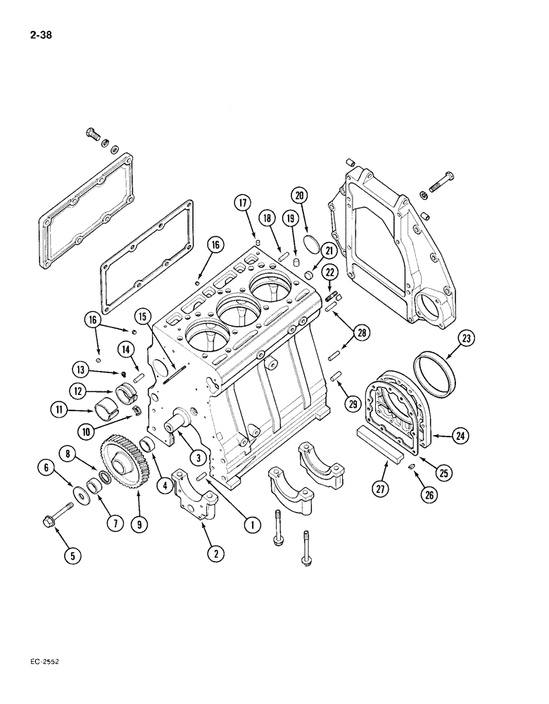 Схема запчастей Case IH 385 - (2-038) - CYLINDER BLOCK AND RELATED PARTS (02) - ENGINE