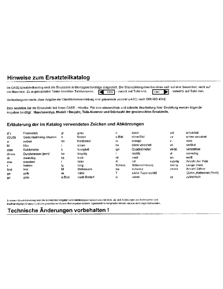 Схема запчастей Case IH PU3000 - (04) - HINWEISE ZUM ERSATZTEILKATALOG (00) - GENERAL & PICTORIAL INDEX