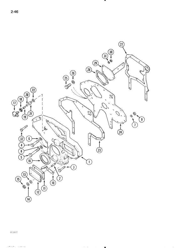 Схема запчастей Case IH 595 - (2-46) - CYLINDER BLOCK FRONT COVER (02) - ENGINE