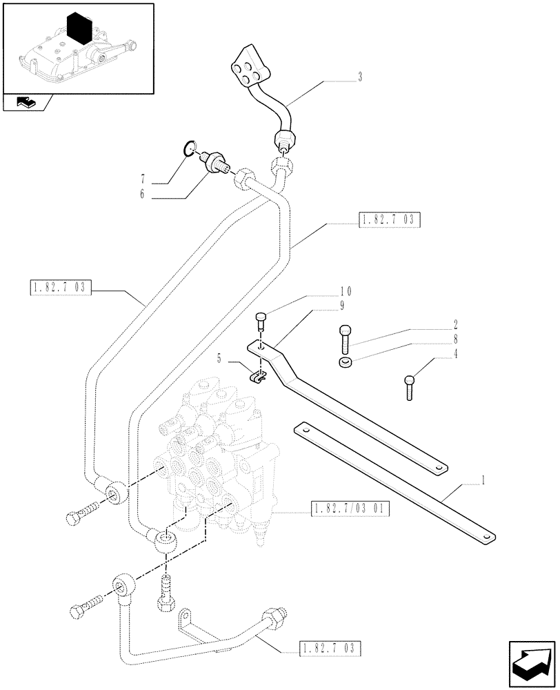 Схема запчастей Case IH FARMALL 80 - (1.82.7/03[02]) - 3 CONTROL VALVES - PIPES (VAR.335054-335103) (07) - HYDRAULIC SYSTEM