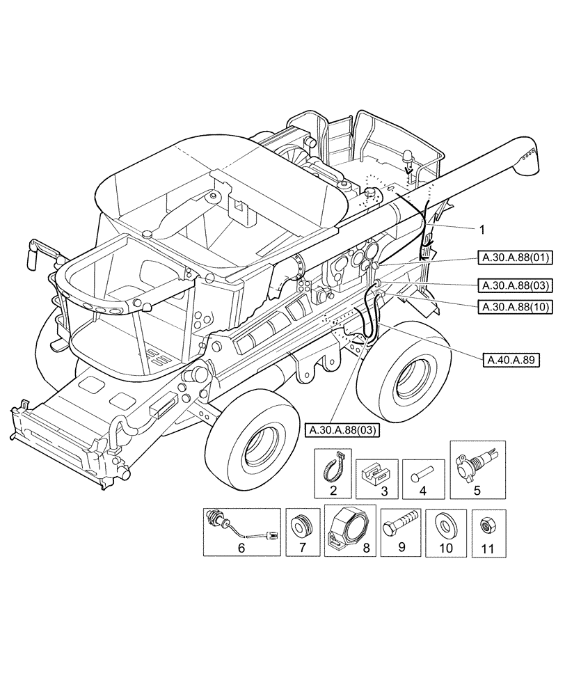 Схема запчастей Case IH AFX8010 - (A.30.A.88[09]) - WIRE HARNESS, STRAWHOOD - REAR A - Distribution Systems