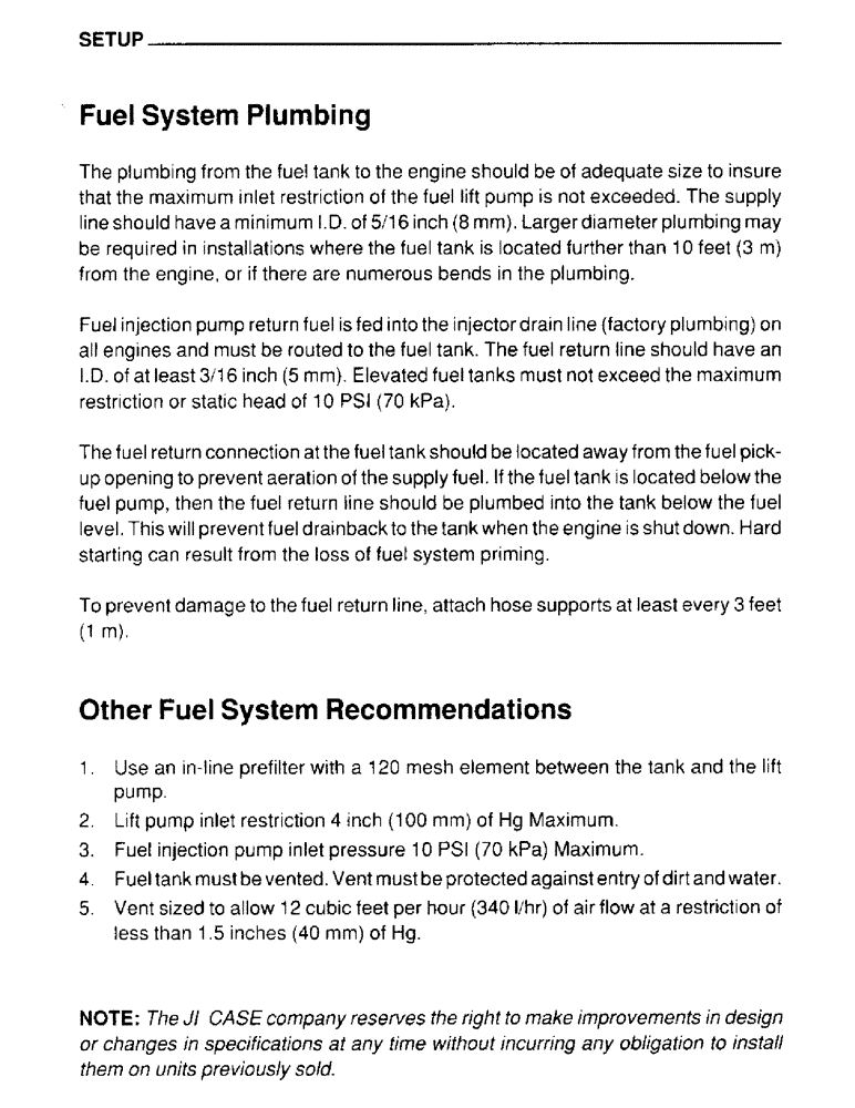 Схема запчастей Case IH 4390T - (051) - SETUP, FUEL SYSTEM PLUMBING, OTHER FUEL SYSTEM RECOMMENDATIONS 