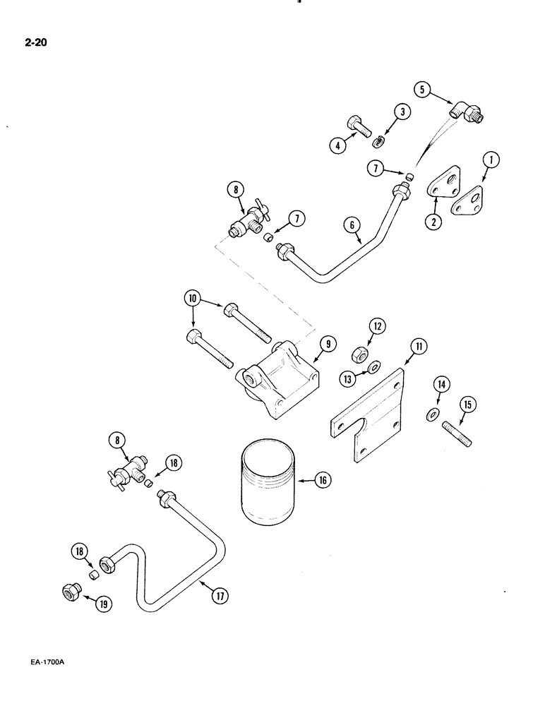 Схема запчастей Case IH 885 - (2-020) - COOLANT FILTER, PRIOR TO P.I.N. 18384 (02) - ENGINE