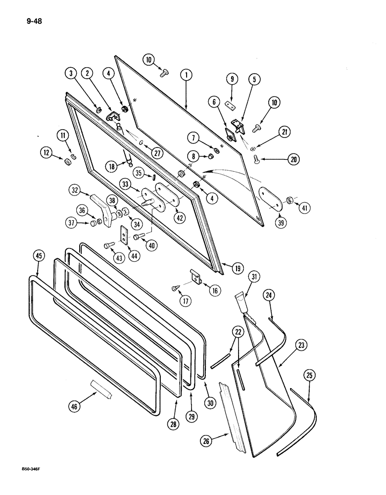 Схема запчастей Case IH 895 - (9-048) - CAB, REAR WINDOWS (09) - CHASSIS/ATTACHMENTS