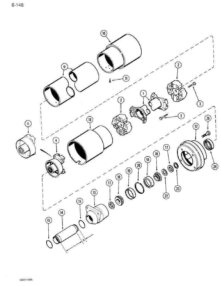 Схема запчастей Case IH 7110 - (6-148) - FRONT AXLE DRIVE SHAFT, MFD TRACTOR (06) - POWER TRAIN