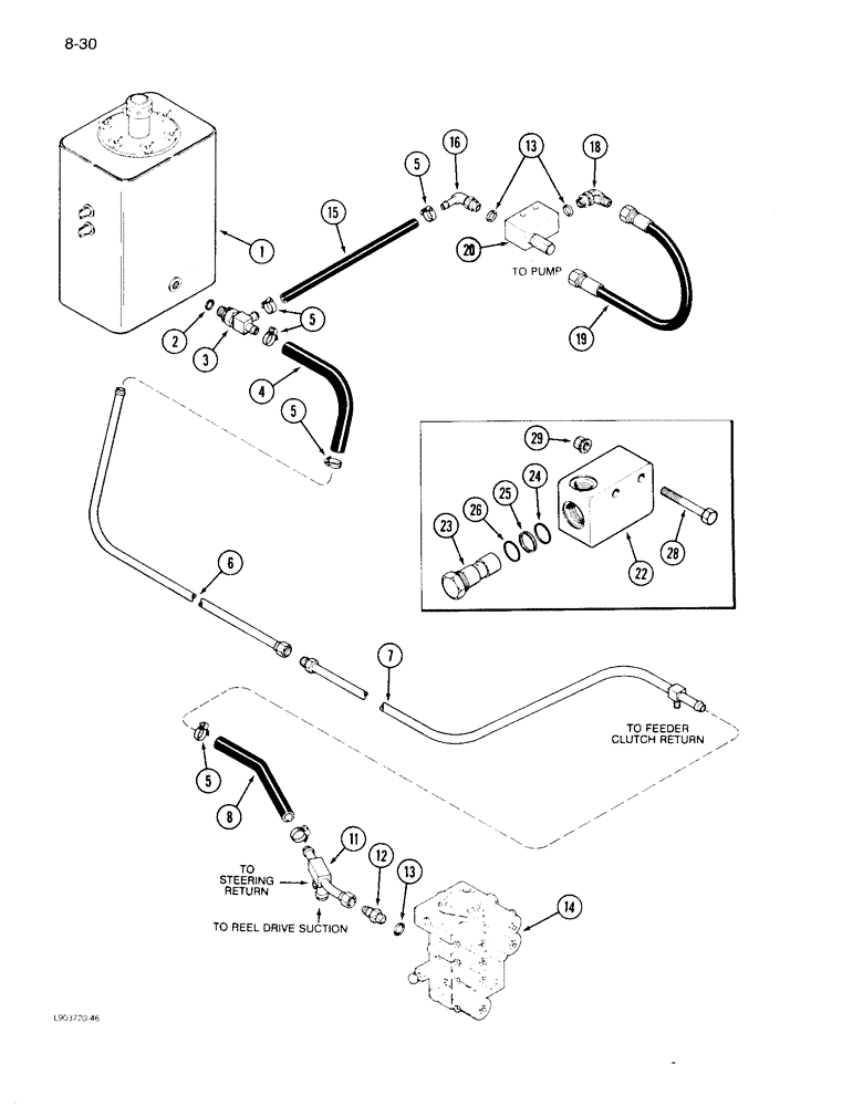 Схема запчастей Case IH 1640 - (8-030) - HEADER LIFT RETURN SYSTEM, PRIOR TO P.I.N. JJC0097190 (07) - HYDRAULICS