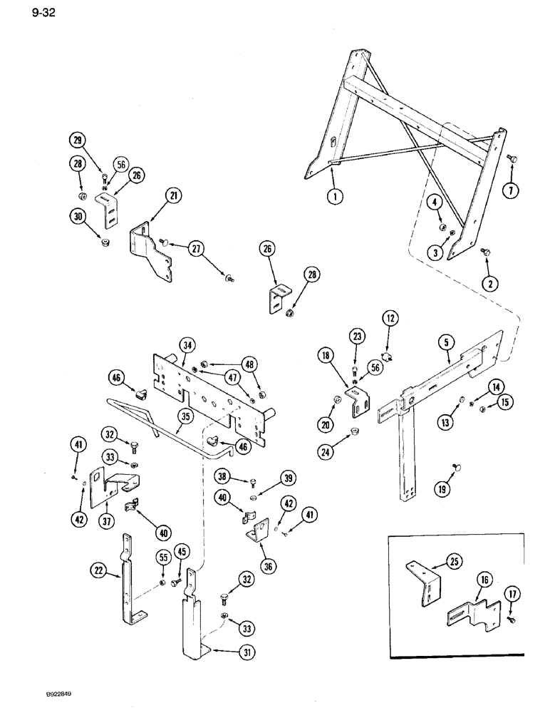 Схема запчастей Case IH 7120 - (9-032) - HOOD SUPPORTS, PRIOR TO P.I.N. JJA0019507 (09) - CHASSIS/ATTACHMENTS