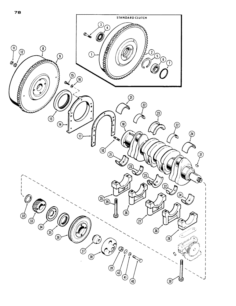 Схема запчастей Case IH 530 - (078) - CRANKSHAFT AND FLYWHEEL, 430-530, 188, DIESEL ENGINE (02) - ENGINE