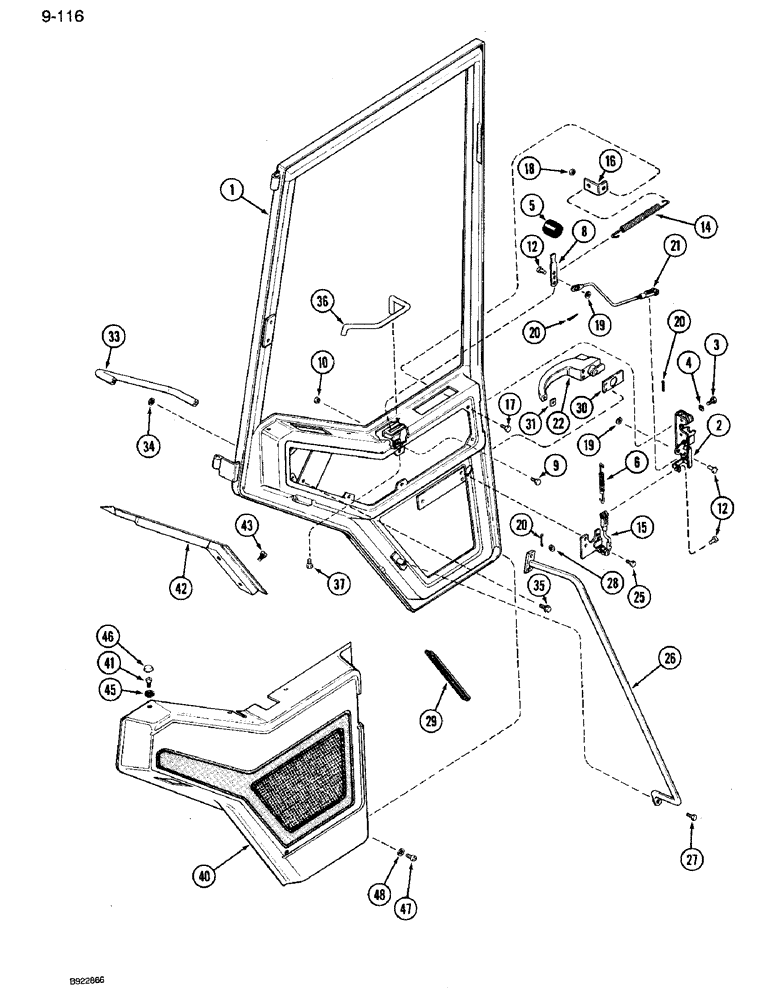 Схема запчастей Case IH 7110 - (9-116) - CAB DOOR AND LATCH, PRIOR TO CAB SERIAL NUMBER JAB0052818 (09) - CHASSIS/ATTACHMENTS