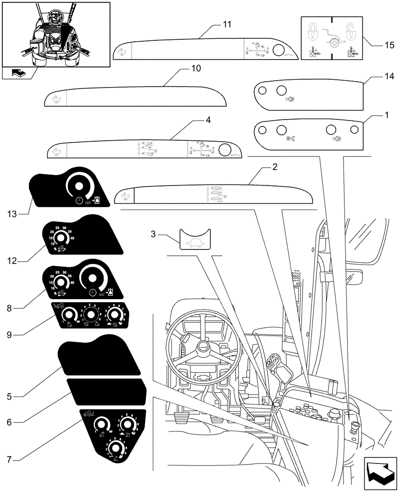 Схема запчастей Case IH PUMA 140 - (1.98.0/01) - ARMREST CONTROL UNIT - DECALS (13) - DECALS