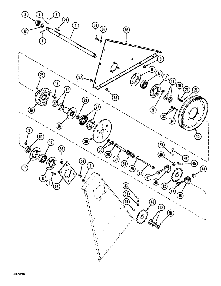 Схема запчастей Case IH 1660 - (9D-32) - ELEVATOR DRIVE JACKSHAFT (16) - GRAIN ELEVATORS & AUGERS