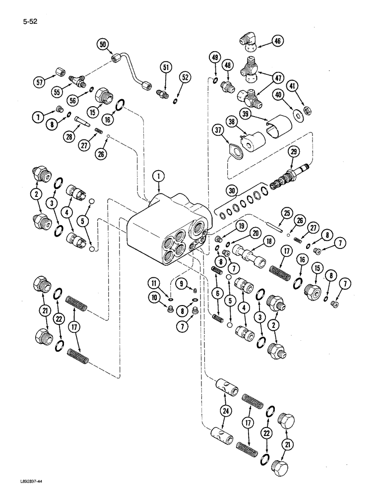 Схема запчастей Case IH 1680 - (5-052) - SELECTOR VALVE ASSY, POWER GUIDE AXLE, CORN & GRAIN, COMBINE RICE COMBINE PRIOR TO P.I.N. JJC0047918 (04) - STEERING