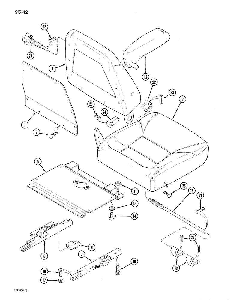 Схема запчастей Case IH 1680 - (9G-42) - SEAT ASSEMBLY, AIR SUSPENSION, SEARS SEAT, P.I.N. JJC0115001 & AFTER (10) - CAB & AIR CONDITIONING