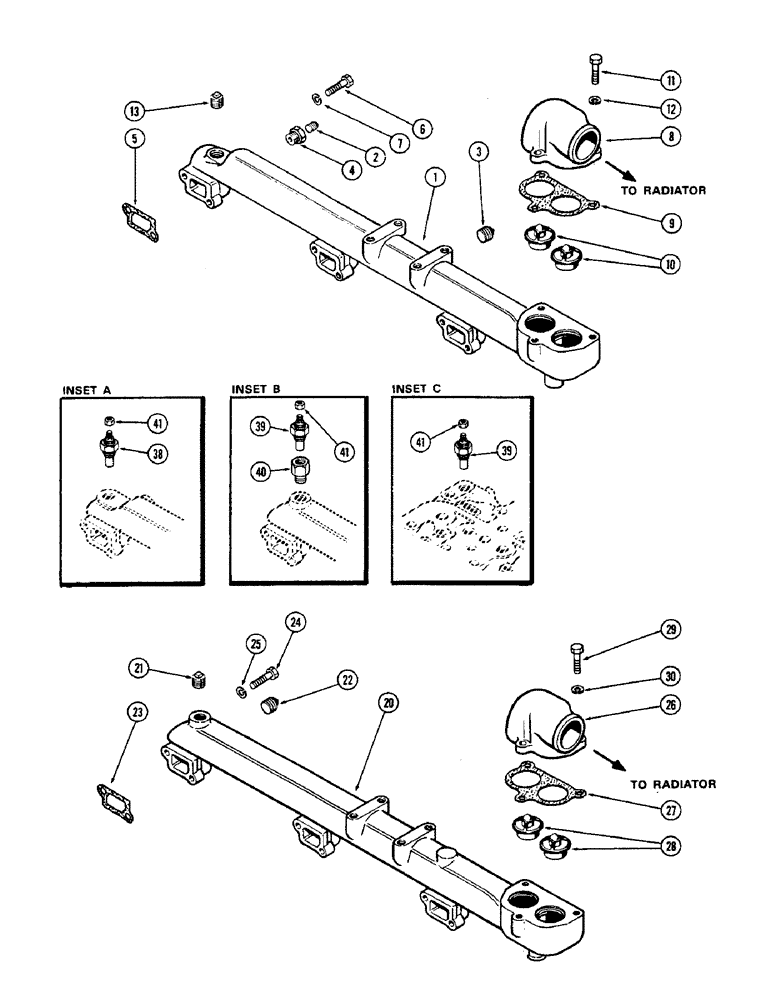 Схема запчастей Case IH 2470 - (014) - WATER MANIFOLD AND THERMOSTAT, 504BDT DIESEL ENGINE, WITH ALUMINUM MANIFOLD (02) - ENGINE