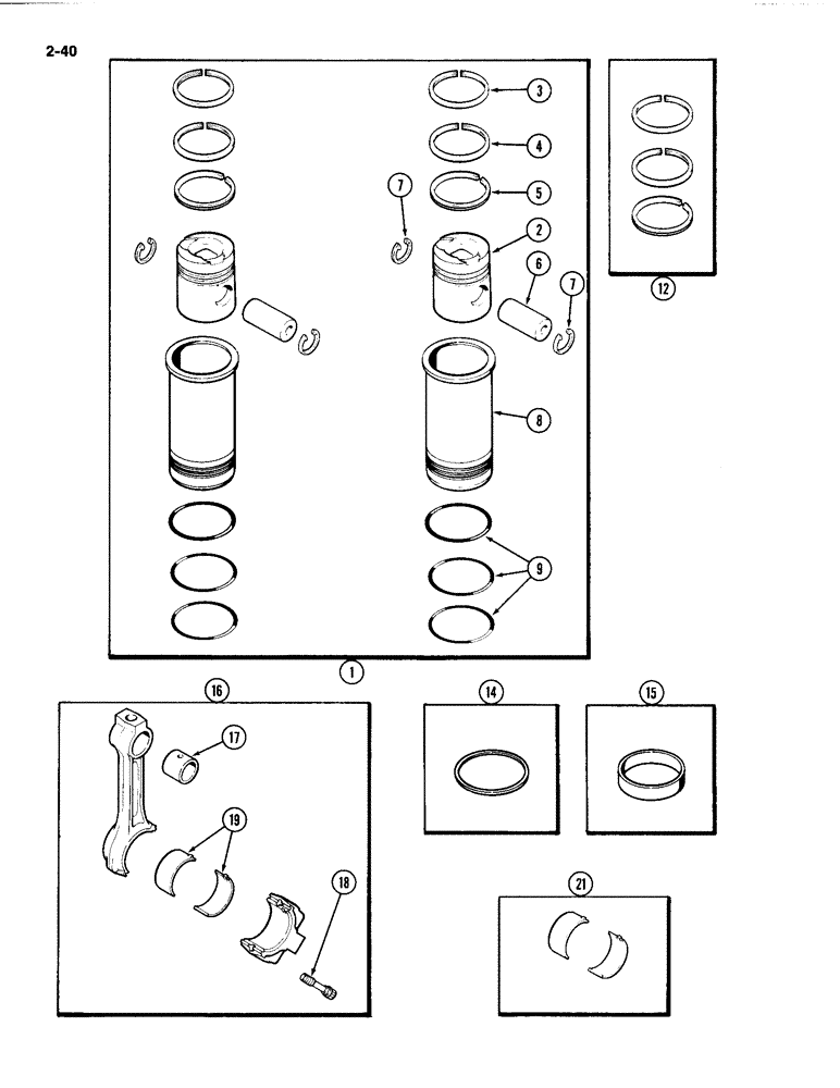 Схема запчастей Case IH 4494 - (2-040) - PISTON ASSEMBLY 504BDT DIESEL ENGINE (02) - ENGINE