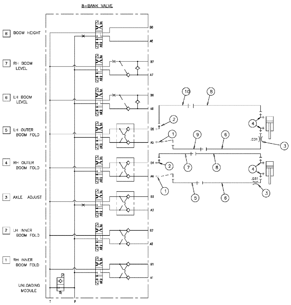 Схема запчастей Case IH SPX3310 - (06-023) - BOOM OUTER FOLD HYDRAULIC GROUP - SERIAL #20002 AND LATER Hydraulic Plumbing