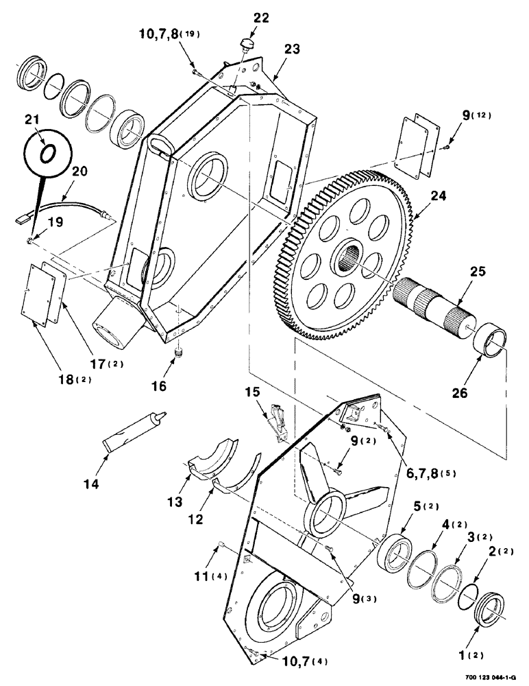 Схема запчастей Case IH 8575 - (2-20) - GEARBOX ASSEMBLY, 700123044 GEARBOX ASSEMBLY COMPLETE, INCLUDES PAGES 2-20 THRU 2-23 Driveline