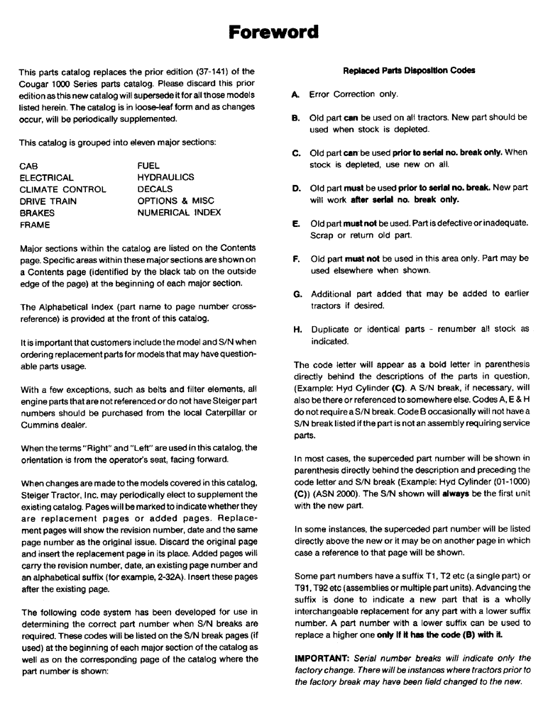 Схема запчастей Case IH STEIGER - (01-0) - FOREWORD (00) - GENERAL