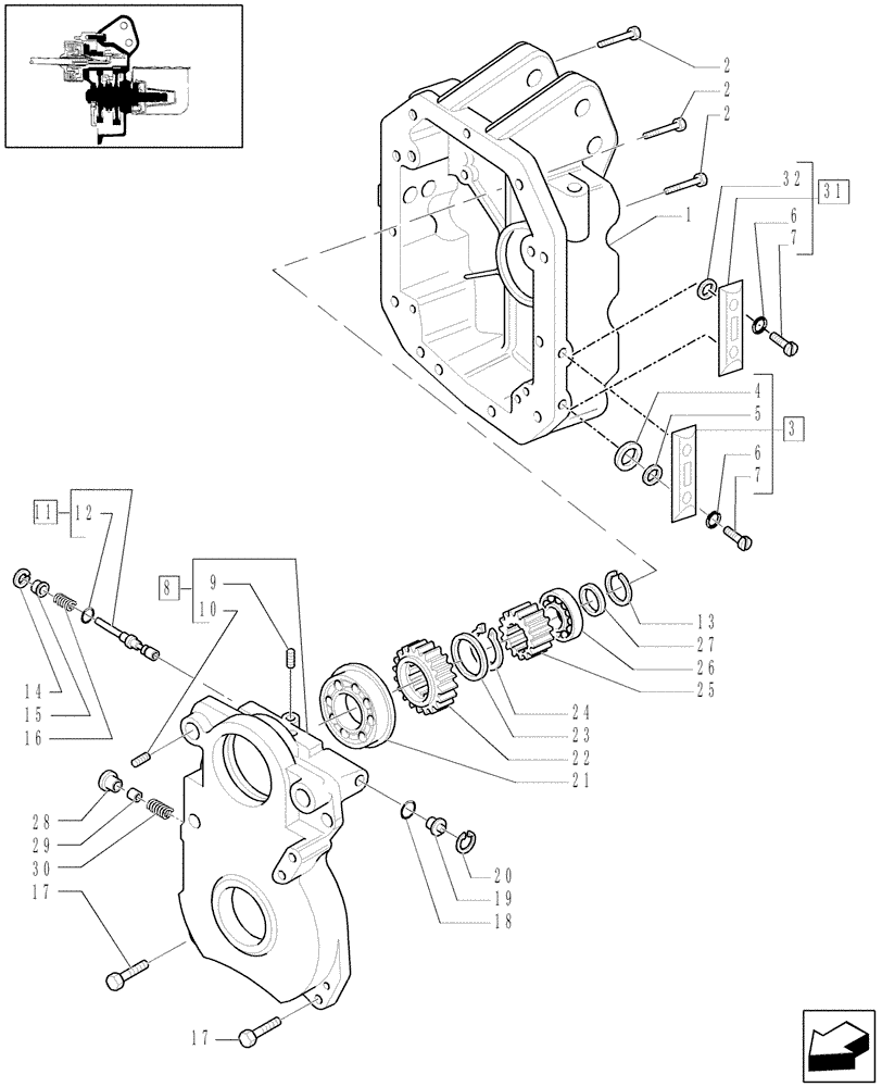 Схема запчастей Case IH MXU115 - (1.80.1/01[01]) - (VAR.096) POWER TAKE-OFF 540/1000 RPM - COVER AND ASSOCIATED PARTS (07) - HYDRAULIC SYSTEM