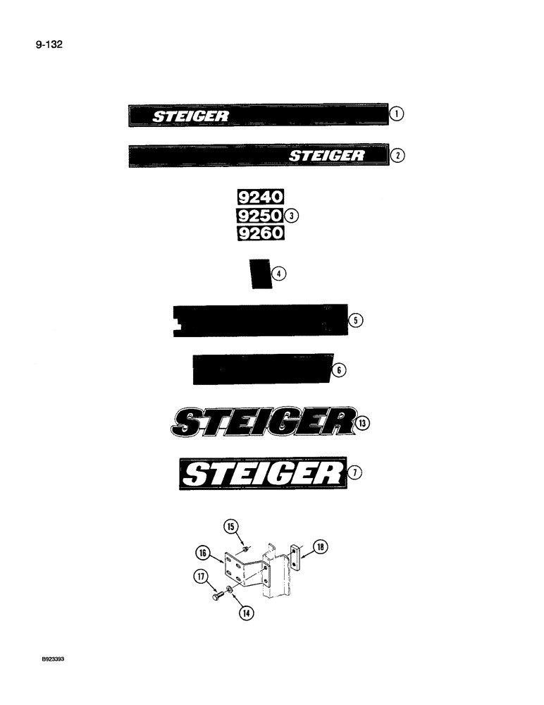 Схема запчастей Case IH 9260 - (9-132) - DECALS, STEIGER (09) - CHASSIS/ATTACHMENTS