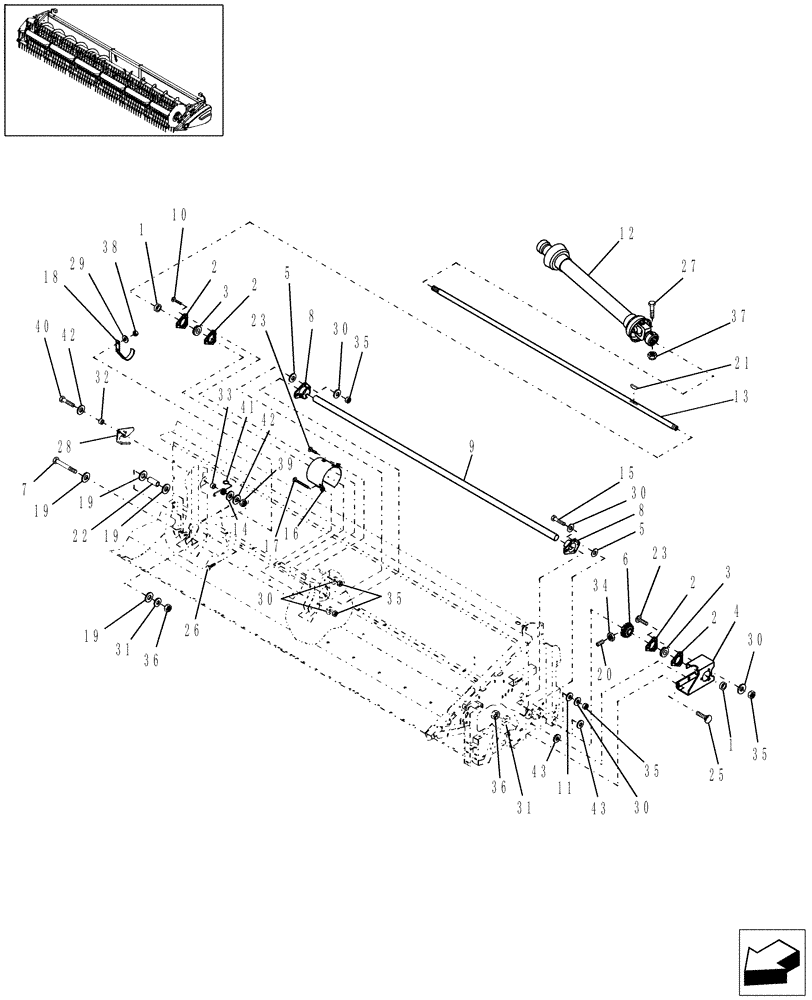 Схема запчастей Case IH 2020 - (20.03.02[2]) - MAIN SHAFT, 2010/2020, 25 FT, SINGLE DRIVE, PIN CBJ021301 AND AFTER (58) - ATTACHMENTS/HEADERS