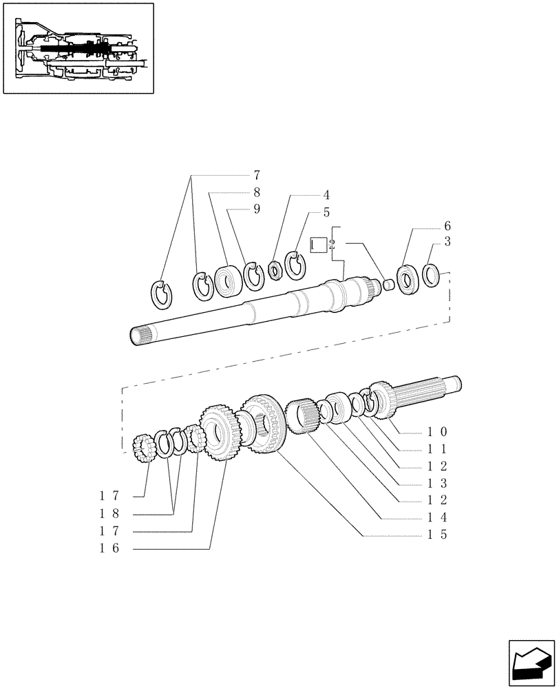 Схема запчастей Case IH JX1090U - (1.28.1[03]) - TRANSMISSION GEARS - GEARBOX REVERSE CLUTCH SHAFT (03) - TRANSMISSION