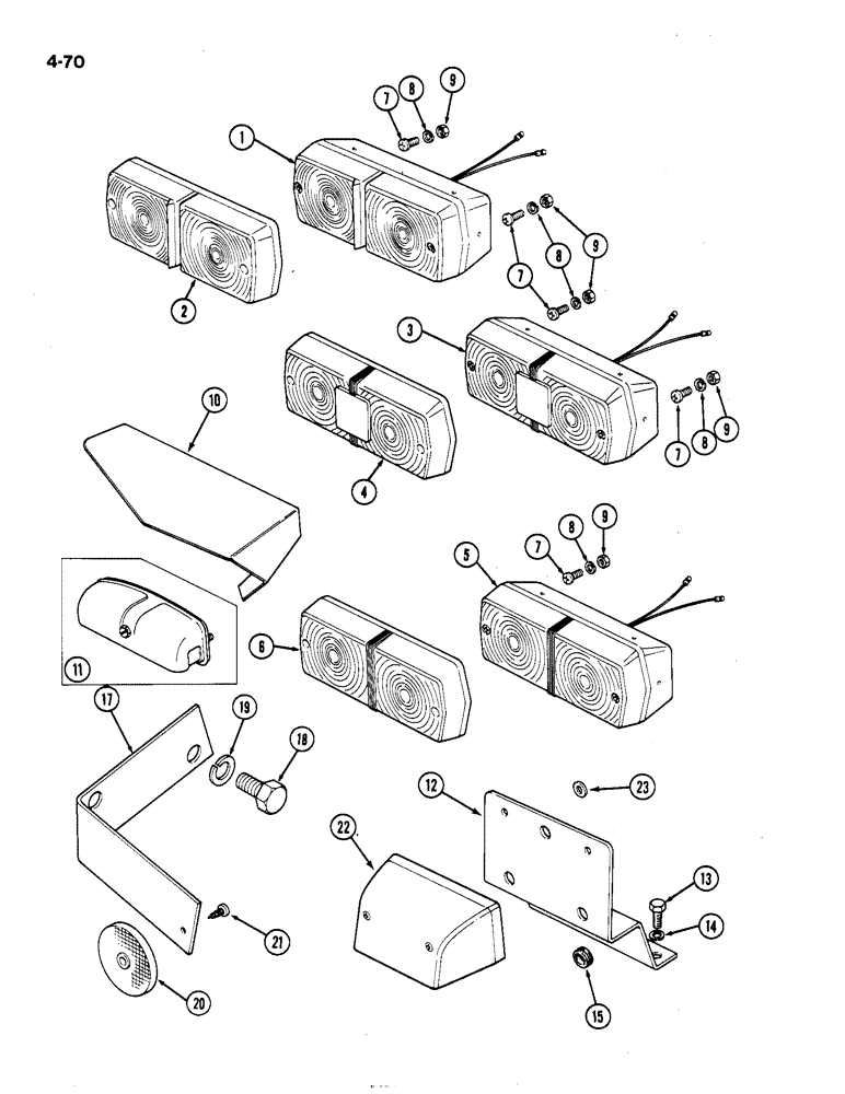 Схема запчастей Case IH 1194 - (4-70) - SIDE AND REAR WARNING LAMPS, TRACTORS WITHOUT CAB, FULL FENDERS (04) - ELECTRICAL SYSTEMS