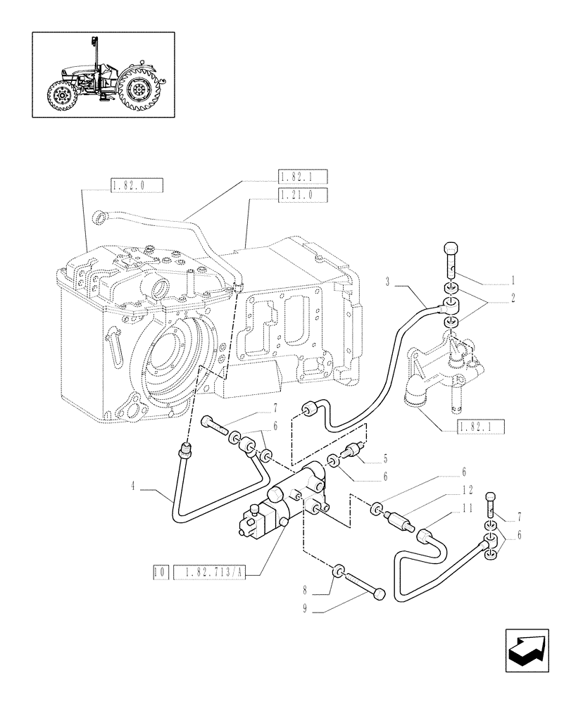 Схема запчастей Case IH JX1070C - (1.82.716[01]) - (VAR.373/1) TRAILER BRAKE VALVE (ITALY) FOR FRONT HPL W/ELECTRIC CONTROL - PIPES (07) - HYDRAULIC SYSTEM