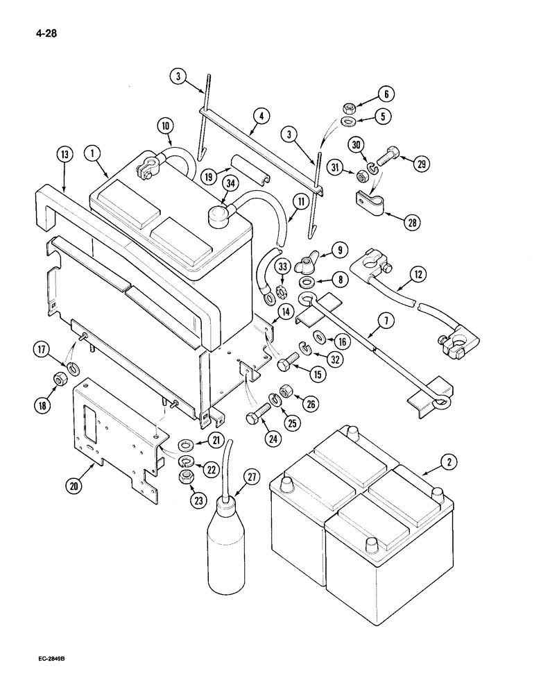 Схема запчастей Case IH 495 - (4-028) - BATTERY TRAY, BATTERY AND CABLES (04) - ELECTRICAL SYSTEMS