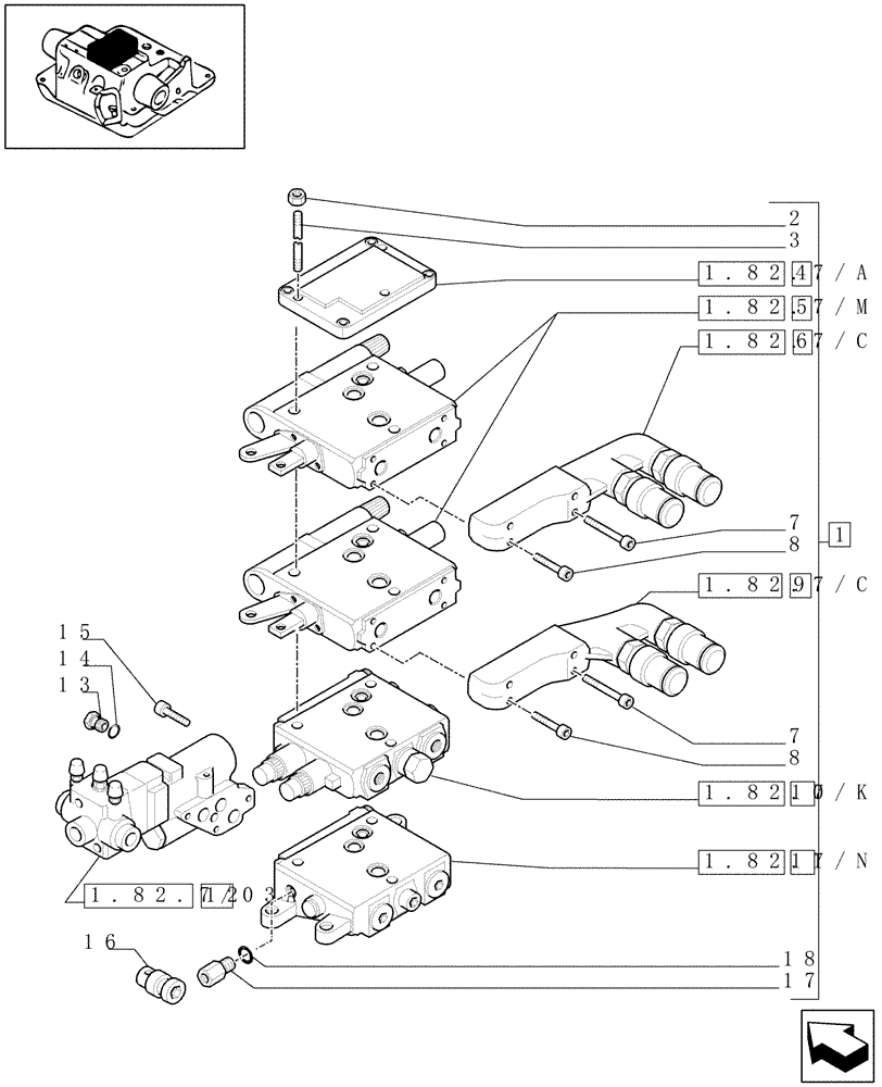 Схема запчастей Case IH MXU125 - (1.82.7/21[05]) - (VAR.354) 2 (EDC) CONTROL VALVES WITH TRAILER BRAKE VALVE (ITALY) AND ASSOCIATED PARTS - D5504 (07) - HYDRAULIC SYSTEM