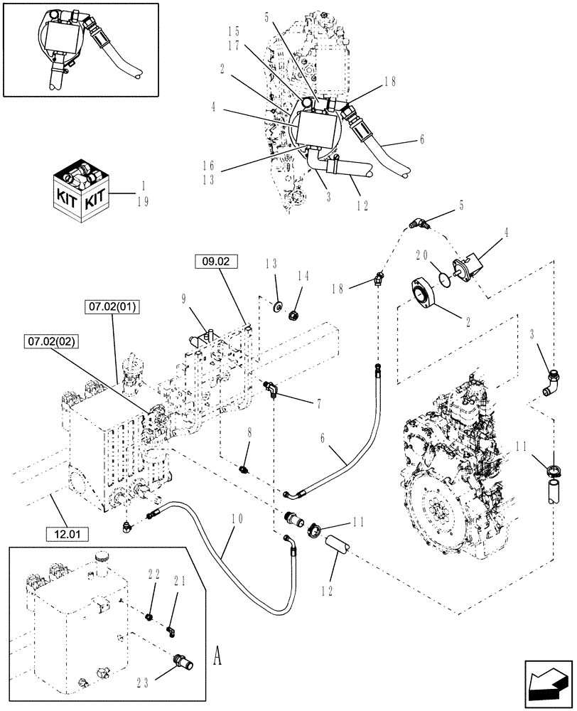 Схема запчастей Case IH WDX1202 - (07.10[02]) - AUXILIARY ENGINE-MOUNTED HYDRAULIC DRIVE KIT (07) - HYDRAULIC SYSTEM