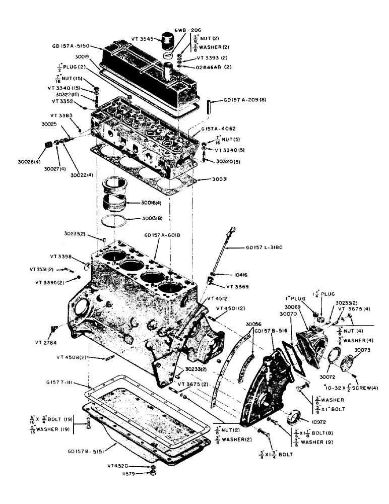 Схема запчастей Case IH 300-SERIES - (042) - DIESEL ENGINE, CYLINDER HEAD, BLOCK, TIMING GEAR COVER, FUEL INJ. PUMP DRIVE HOUSING, AND OIL PAN (02) - ENGINE