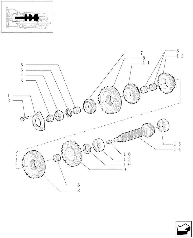 Схема запчастей Case IH JX1100U - (1.28.1[02]) - TRANSMISSION GEARS - DRIVEN SHAFT, SYNCHRO (03) - TRANSMISSION