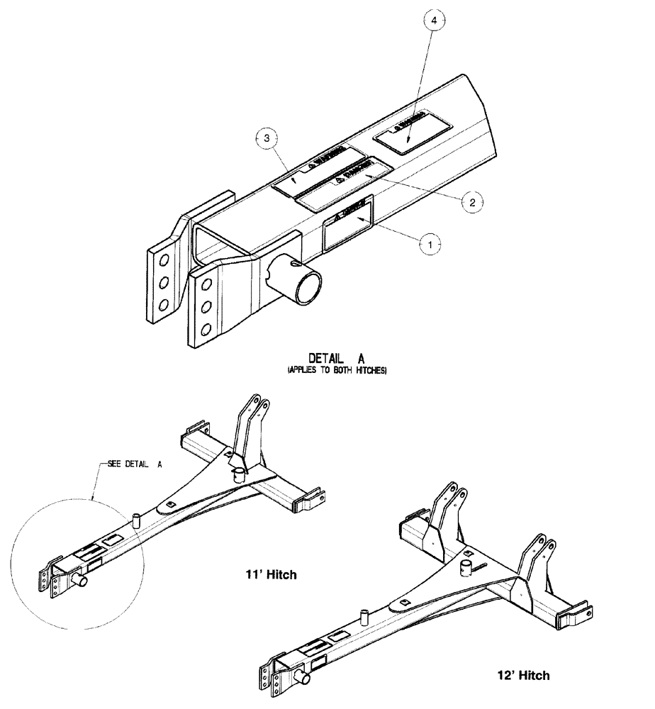 Схема запчастей Case IH 4400 - (09-33) - DECAL LOCATION - 11 FOOT & 12 FOOT MAINFRAME HITCH 