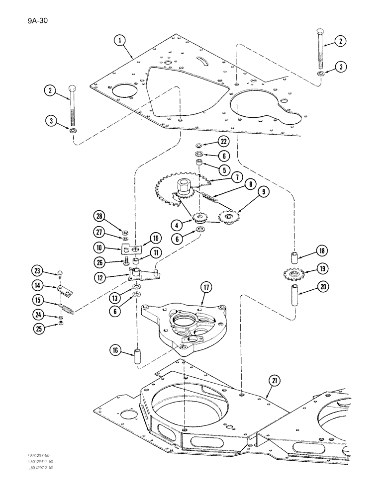 Схема запчастей Case IH 1822 - (9A-030) - SPROCKETS, IDLER ARM AND CAM REAR OF DRUM (13) - PICKING SYSTEM