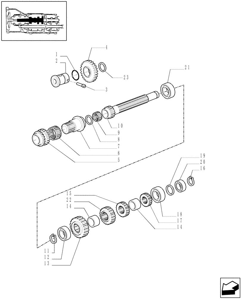 Схема запчастей Case IH JX90 - (1.28.1/01[02]) - (VAR.113-115) 20X12 TRANSMISSION WITH SYNCHRO SHUTTLE AND CREEPER - SHAFTS AND GEARS (03) - TRANSMISSION