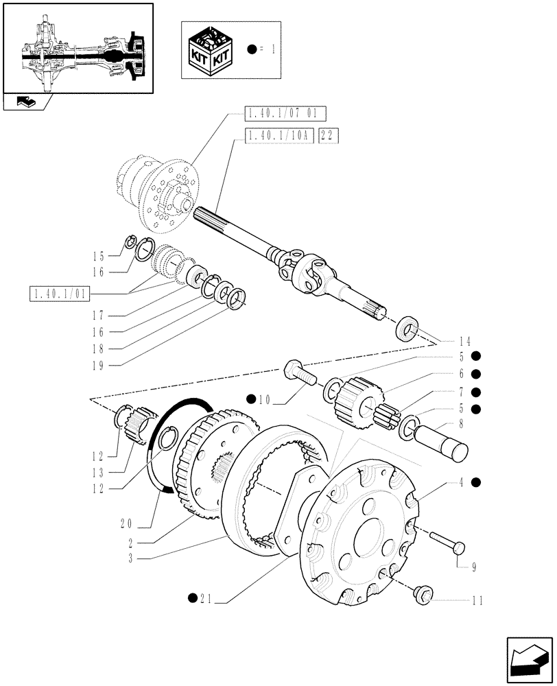 Схема запчастей Case IH FARMALL 80 - (1.40.1/10) - 4WD FRONT AXLE - DIFFERENTIAL GEARS AND SHAFT (04) - FRONT AXLE & STEERING