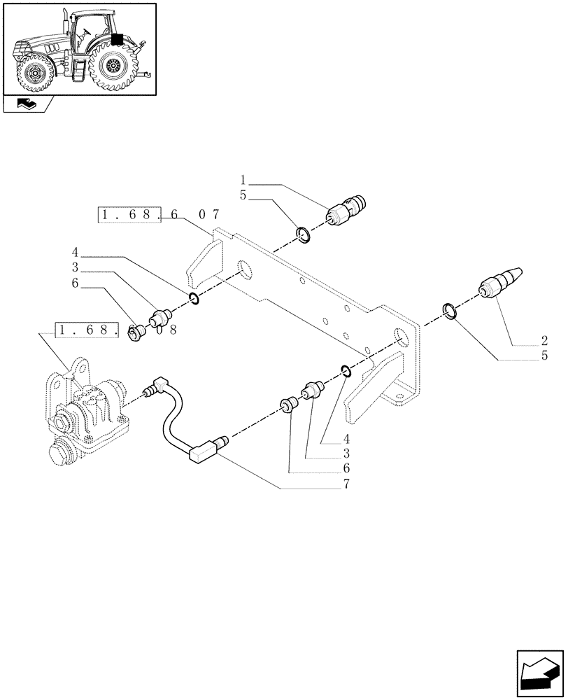 Схема запчастей Case IH MAXXUM 110 - (1.68.6[11]) - PNEUMATIC TRAILER BRAKE (UK) - QUICK HITCH AND PIPES (VAR.332739) (05) - REAR AXLE