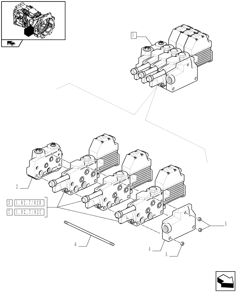 Схема запчастей Case IH MAXXUM 110 - (1.82.7/03A) - 3 SLICE ELECTROHYDRAULIC MID MOUNTED VALVES - BREAKDOWN (07) - HYDRAULIC SYSTEM