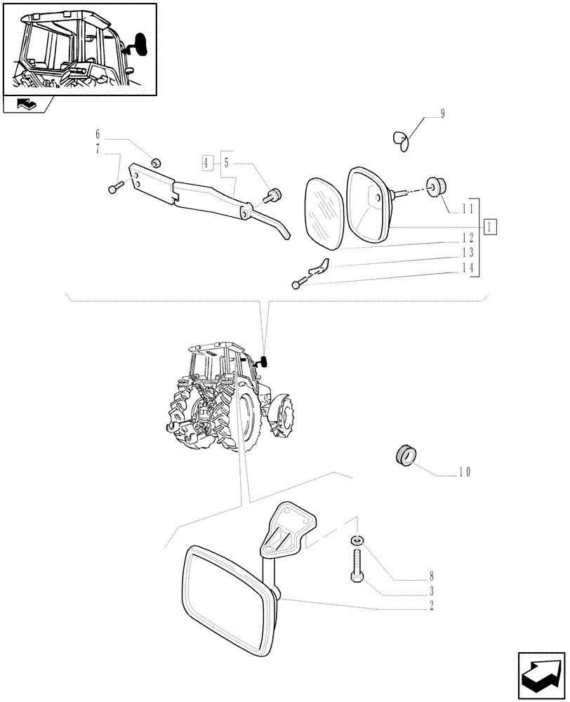 Схема запчастей Case IH MAXXUM 120 - (1.93.6) - TELESCOPIC REAR VIEW MIRROR (10) - OPERATORS PLATFORM/CAB