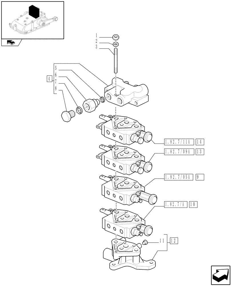 Схема запчастей Case IH FARMALL 95C - (1.82.7/12[01]) - 4 REAR REMOTE VALVES FOR MDC W/HYDRAULIC DIVIDER - CONTROL VALVES (VAR.330166) (07) - HYDRAULIC SYSTEM