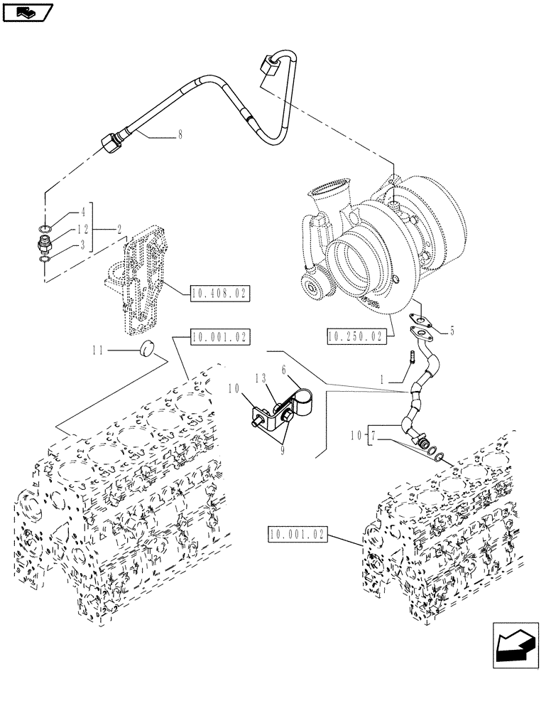 Схема запчастей Case IH MAGNUM 180 - (10.304.04) - PIPING, ENGINE OIL (10) - ENGINE