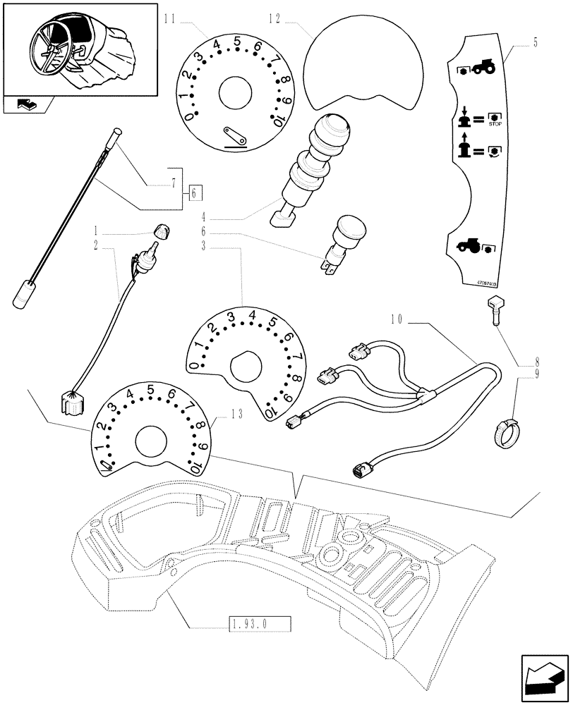 Схема запчастей Case IH PUMA 155 - (1.91.1/06) - FRONT HPL - SWITCHES AND CABLES (VAR.330813-330831-331831-332831-333831-330847-331847-332847-333847-334847-335847) (10) - OPERATORS PLATFORM/CAB