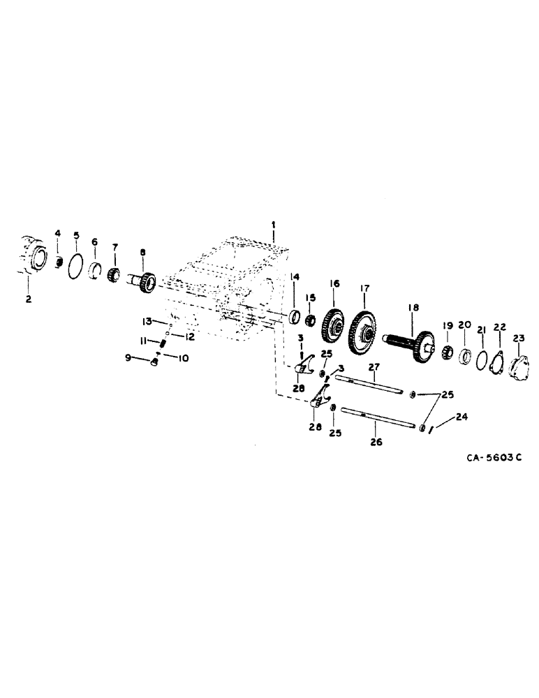 Схема запчастей Case IH 1460 - (07-007) - INPUT PINION SHAFT, GEARS AND SHIFTER RAILS (04) - Drive Train